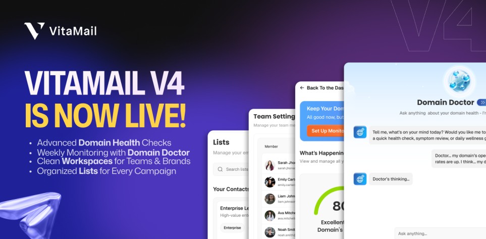 VitaMail V4: Advanced Domain Health, Multi-Brand Workspaces, and Organized Lists