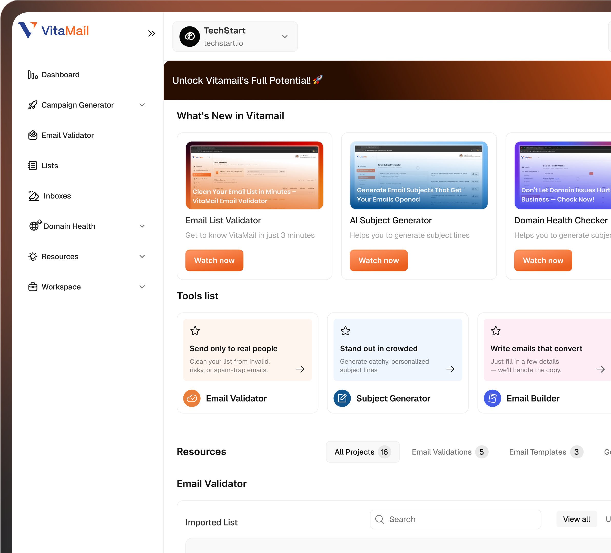 VitaMail dashboard preview